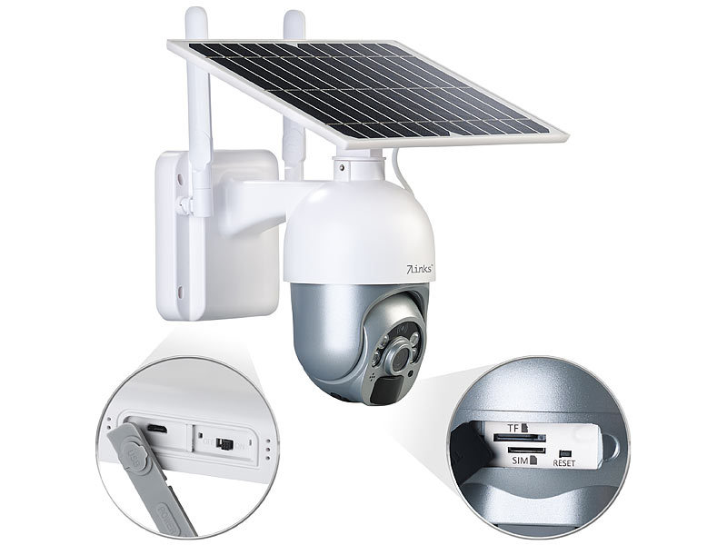 ; Hochauflösende Pan-Tilt-WLAN-Überwachungskameras mit Solarpanel 