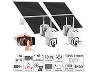 7links 2er-Set Pan-Tilt-Überwachungskameras, 2K, WLAN, Akku, 25 W Solarpanel; WLAN-IP-Überwachungskameras mit Objekt-Tracking & App WLAN-IP-Überwachungskameras mit Objekt-Tracking & App 