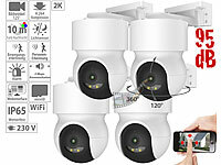 7links 4er-Set 2K-Pan-Tilt-Outdoorkameras, Farb-Nachtsicht, 360°, Sirene, App; Outdoor-WLAN-IP-Überwachungskameras, WLAN-IP-Überwachungskameras mit Objekt-Tracking & App 