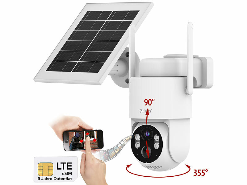 ; 4G/LTE-Akku-Außenkamera mit eSIM, 2K-Auflösung, Pan-Tilt-Funktion & Solarpanel 4G/LTE-Akku-Außenkamera mit eSIM, 2K-Auflösung, Pan-Tilt-Funktion & Solarpanel 4G/LTE-Akku-Außenkamera mit eSIM, 2K-Auflösung, Pan-Tilt-Funktion & Solarpanel 