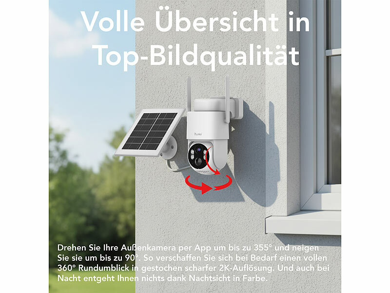 ; 4G/LTE-Akku-Außenkamera mit eSIM, 2K-Auflösung, Pan-Tilt-Funktion & Solarpanel 4G/LTE-Akku-Außenkamera mit eSIM, 2K-Auflösung, Pan-Tilt-Funktion & Solarpanel 4G/LTE-Akku-Außenkamera mit eSIM, 2K-Auflösung, Pan-Tilt-Funktion & Solarpanel 