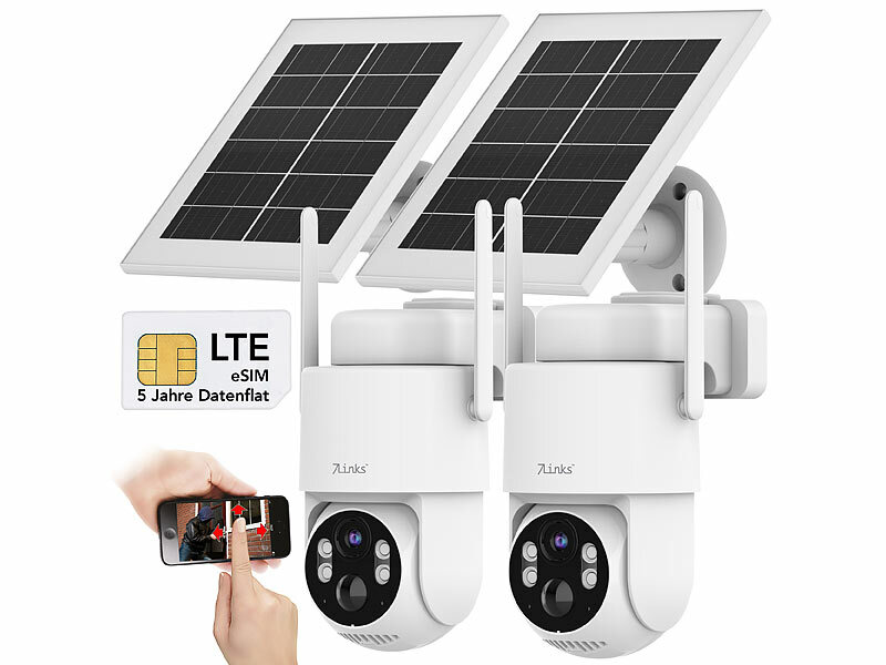 ; 4G/LTE-Akku-Außenkamera mit eSIM, 2K-Auflösung, Pan-Tilt-Funktion & Solarpanel 4G/LTE-Akku-Außenkamera mit eSIM, 2K-Auflösung, Pan-Tilt-Funktion & Solarpanel 4G/LTE-Akku-Außenkamera mit eSIM, 2K-Auflösung, Pan-Tilt-Funktion & Solarpanel 